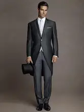 Custom Made 2016 Groom Tuxedos Peak Lapel Men’s Suit Morning Style Groomsman Wedding/Prom Suits (Jacket+Pants+Tie+Vest)