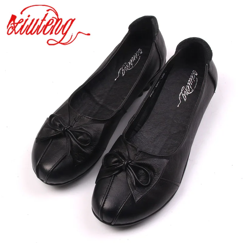 

Xiuteng Flats Women Shoes Four Seasons 2018 Shoes Women Flat Heel Rubber Muscle Outsole Knot Flat Women Genuine Leather Shoes