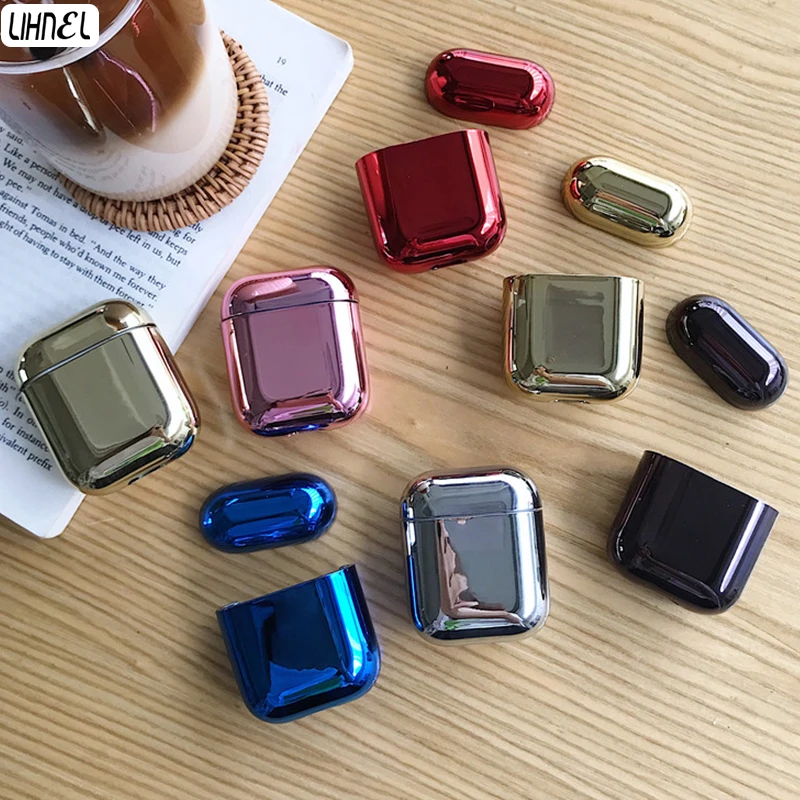 

Luxury Electroplated Hard Shell Earphone Case for Airpods 1 2 Plating Gold Silver Cover For bluetooth earpods case Coque Etui