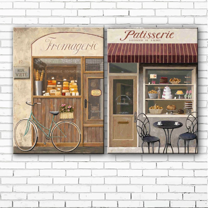 pastoral bicycle flower bakery scenery canvas printings oil painting printed on canvas home room wall art decoration picture