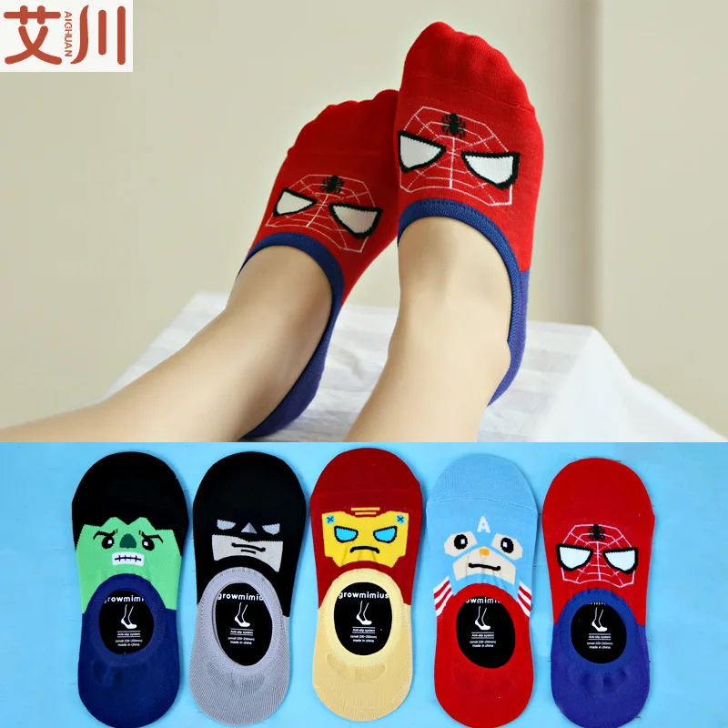 

Marvel Hulk Iron Man socks Avengers Captain America funny women cartoon cotton sock spring summer Non slip Invisible boat socks