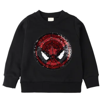

Kids New Long Sleeve Top Boys Sweatshirts Cotton Girl Clothes Spider-Man Becomes Captain America Sequins Reversible Children's