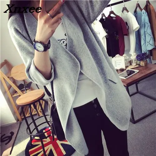 Office Lady Sweaters Fashion 2018 Women Turn-down Collar Long Sleeve Knitted Cardigan Long Winter Tops for Women Xnxee
