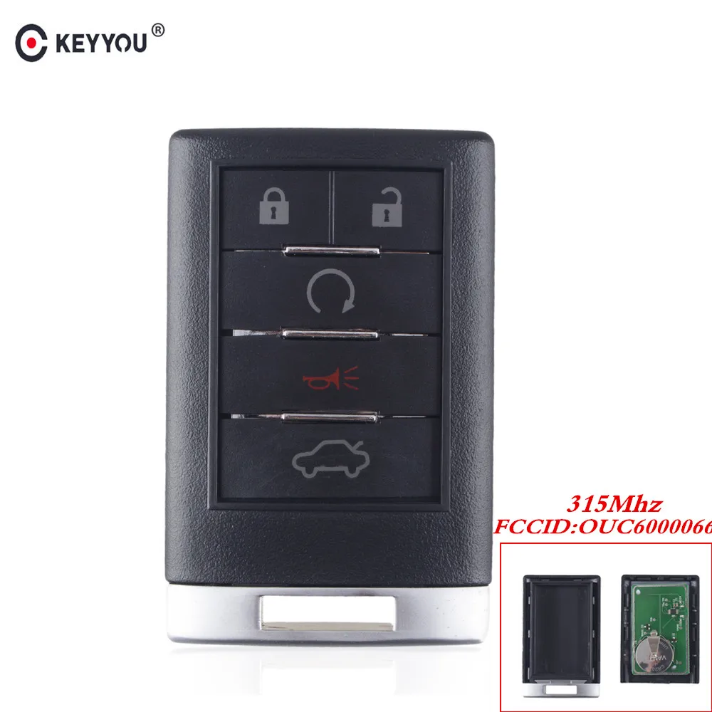 

KEYYOU For Cadillac CTS DTS STS For Cadillac 0UC6000066 5 Buttons Replacement Smart Remote Key Keyless Fob Without Key Blade