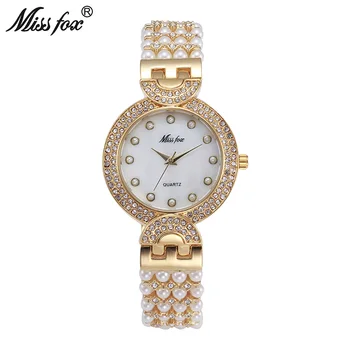 

Miss Fox Beauriful Nature Pearl Watch Women Rhinestone Women Dress Watch Fashion Pearl Shell Relogios Femininos De Marca Famosa