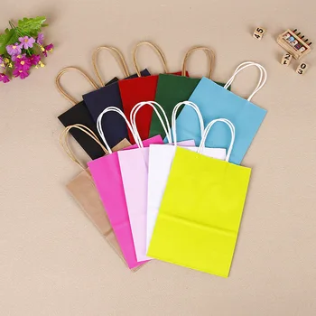 

100pcs Kraft paper gift bag with handle 10 colors 15x8x21cm wen5999