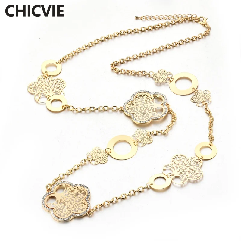

CHICVIE Luxury Jewelry Flowers Pattern Tree Of Life Necklace Pendant Charm Necklace Women Statement Bohemian Necklaces SNE180040