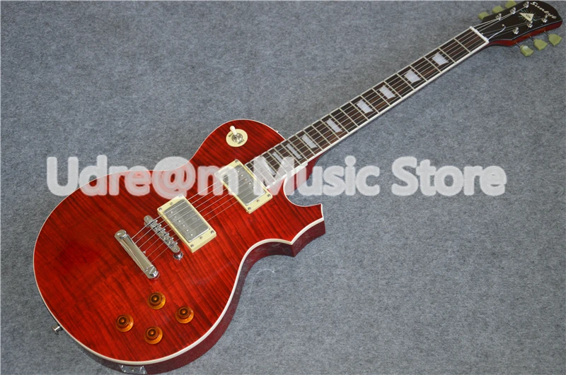 

China OEM Red Tiger Flame Grain Finish Suneye LP Standard Style Electric Guitar With Chrome Hardware Left Handed Available