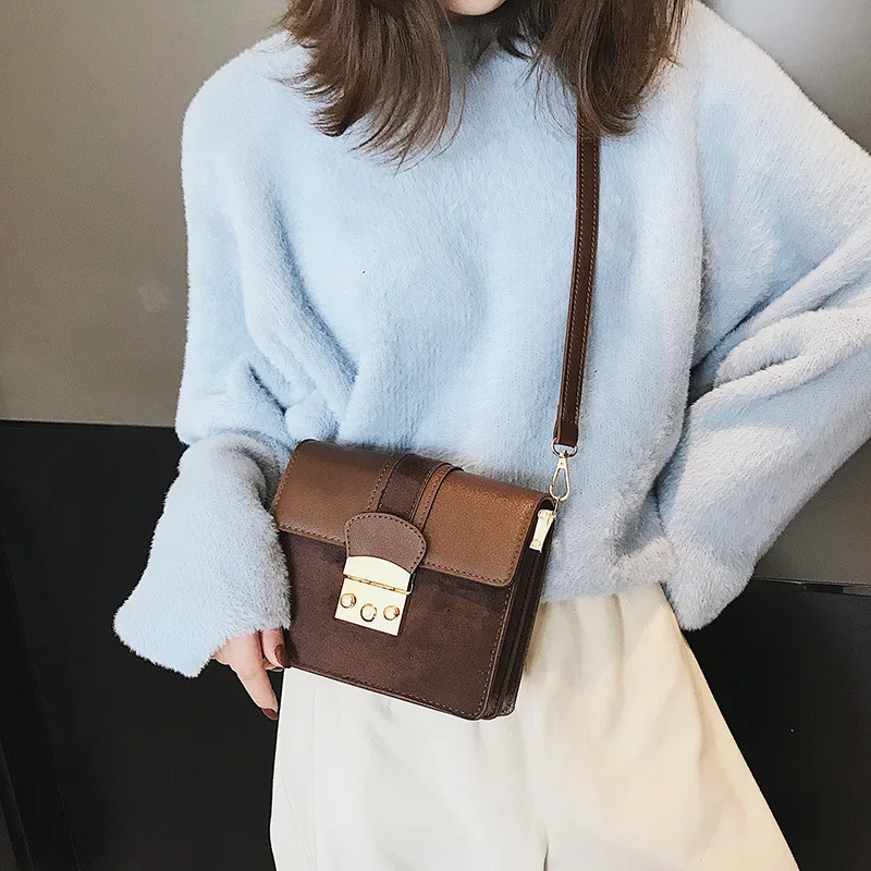

BXJZHTLRZK simple black ladies shoulder bag new matte color matching Messenger bag ladies shoulder bag small square bag