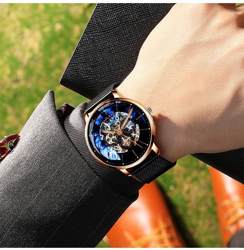 AILANG Топ дизайн часы минималистский Турбийон мужские автоматические часы механические шестерни швейцарские наручные часы качество дизель джентльмен