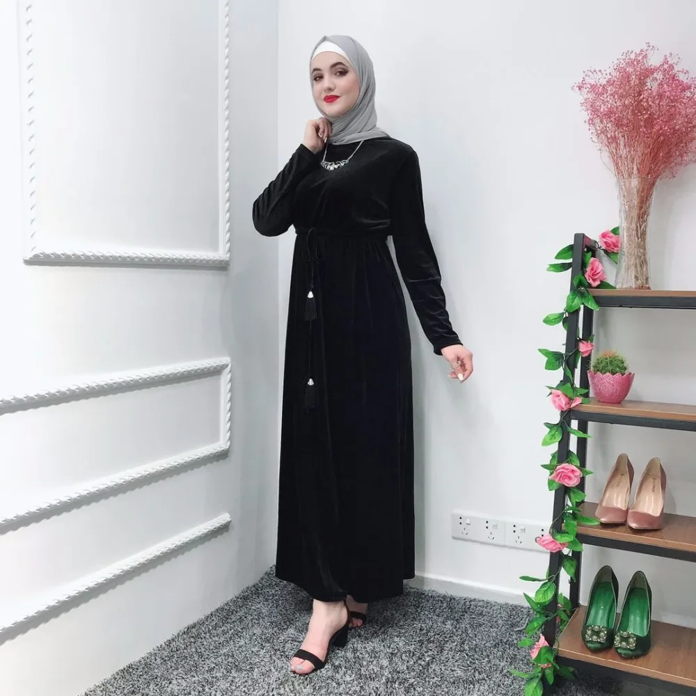 Элегантные мусульманские вельветовые платья Abaya Jubah одежда для Среднего Востока