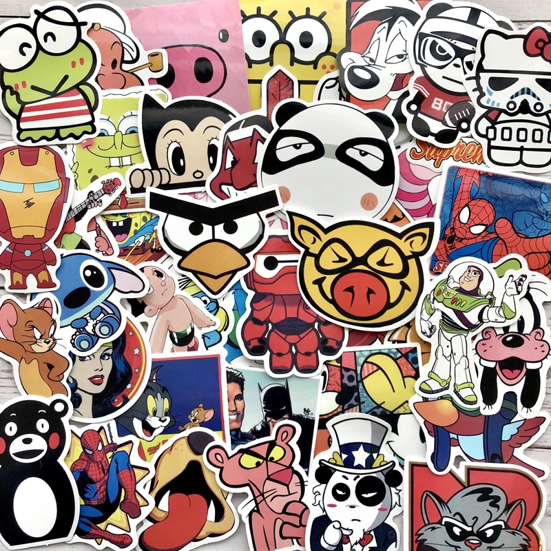 60pcs Funny Cartoon Stickers on Motorcycle Suitcase Home Decor Phone Laptop Covers DIY Vinyl Decal Sticker Bomb JDM Car styling