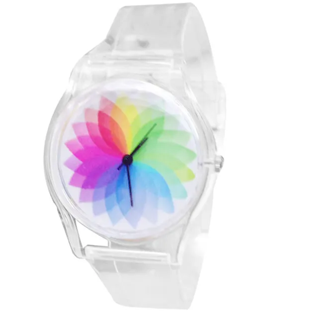 Creative Children pulsera Watches Fashion Blue White Stripe Dial Transparent Sil Creative Children pulsera Watches Fashion Blue White Stripe Dial Transparent Sil