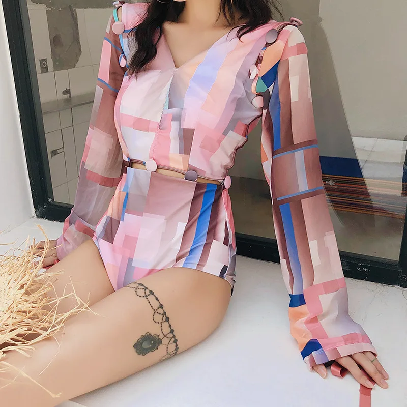 

Brazilian Biquini Monokini Swimsuit One Piece Swimsuits For Women Womens Swim Wear Celebrity Perfume Buttons Long Sleeve