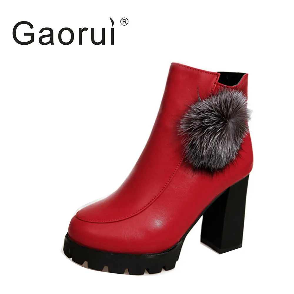 Gaorui Boots Women Winter Boots Fluffy Ball High Boots