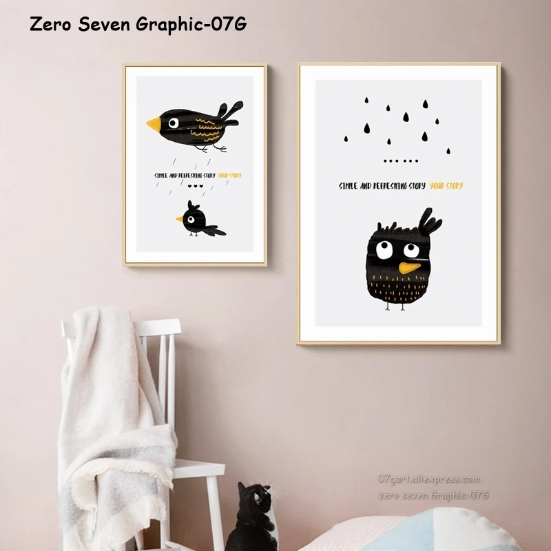

Watercolor Cartoon Bird Canvas Painting Poster And Print Baby Children's Room Picture Art Wall Home Decoration