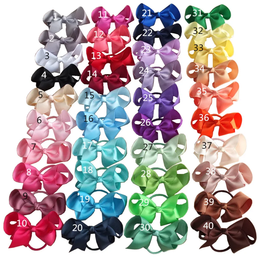 

40 pcs 4 inch Hair bow WITH Elastic Bands Ponytail Hair Holder bows Baby Girls Hair accessories Elastic Loop Bobble School bows