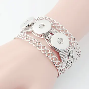 

5pcs Snap Jewelry Adjustable Metal Snap Bracelet Bangle Silver Bracelet Fit 18mm Snap Button Jewelry For Women