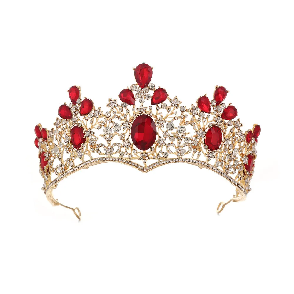 

2018 fashion luxury red green crystal baroque queen gold bride tiaras wedding crown bridal