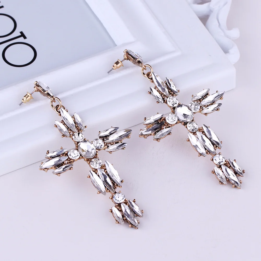 HTB13qUKftHO8KJjSZFLq6yTqVXaM - Colorful Cross Earrings For Women Large Big statement Earrings 2019 crystal summer earing red blue fashion jewelry unique trendy