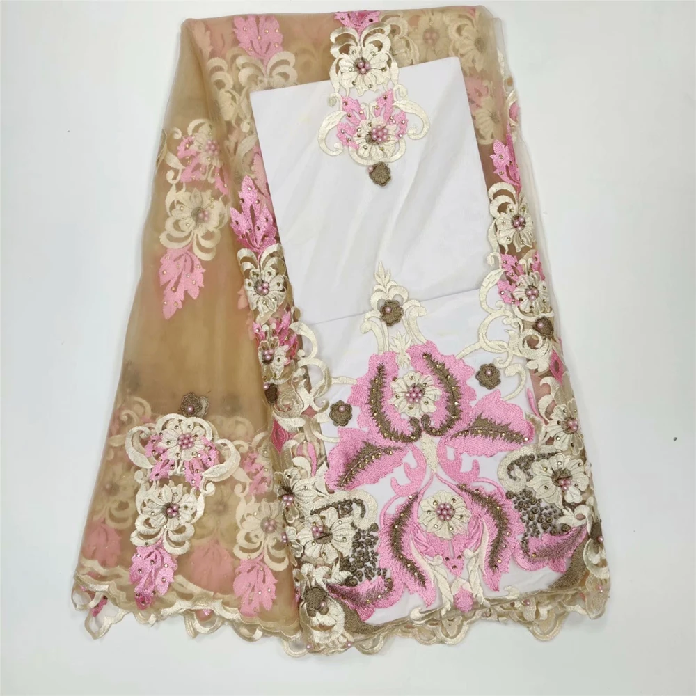 

2019 Latest pink French Nigerian Laces Fabrics High Quality Tulle African Lace Fabric Wedding African French Tulle Lace
