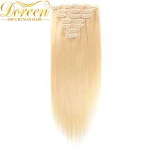 Doreen #613 Blonde Clip In Human Hair Extensions 70 Grams 7P Brazilian Remy Hair Clip Ins Straight 12″-22″ Could be Curly
