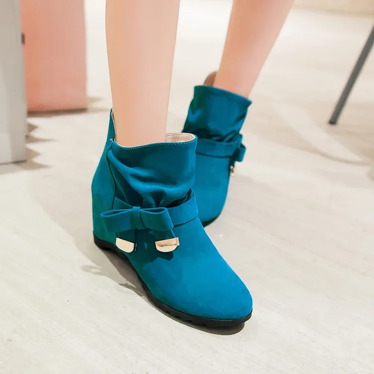 Женская Удобная модная обувь на платформе; повседневная женская обувь; однотонные короткие рыцарские сапоги; женская обувь на танкетке 8 см; 5 цветов - Цвет: blue