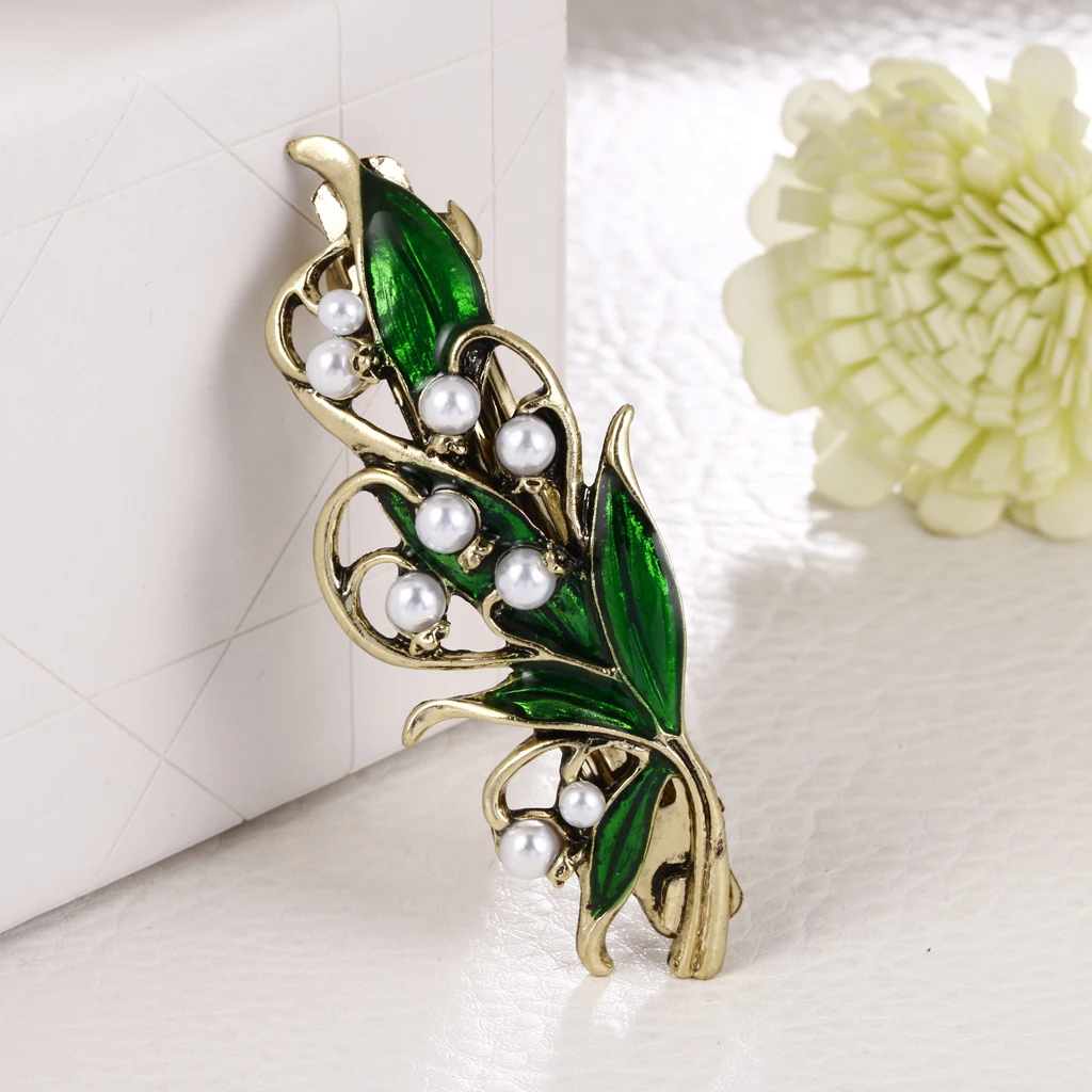 Retro Green Rhinestone Pearls Sprung Barrette Women Ladies Headwear Hairpin Hair Clip Accessories |