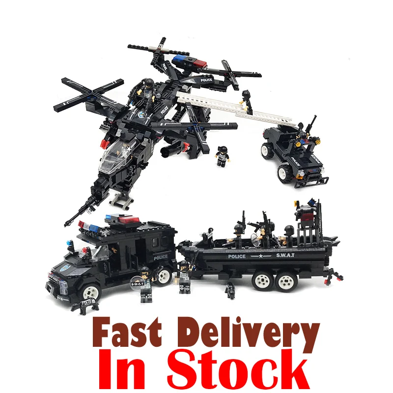 

SWAT Military City Police Carrier Helicopter Coast Guard Patrol Building Blocks Bricks Enlighten legoingly Toy For Children gift