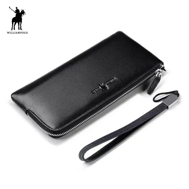 

Williampolo Men Real Leather Long Coin Pocker Fashion Zipper Phone Credit Card Business Card Holder Wallet Soft Cowhide Men Gift