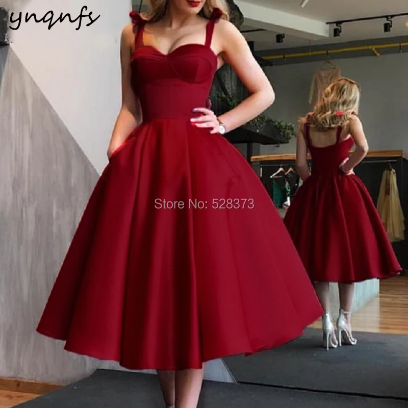 YNQNFS CD85 Винтаж 50 s 60 s vestidos mujer 2018 халат чай Длина Бордовые Платья для подружки невесты бальное платье Вечерние 2019