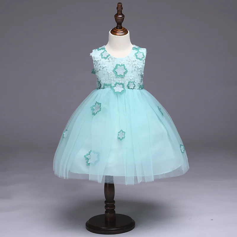 Turquoise Flower Cute Girl Summer Dress 2017 Princess Children's