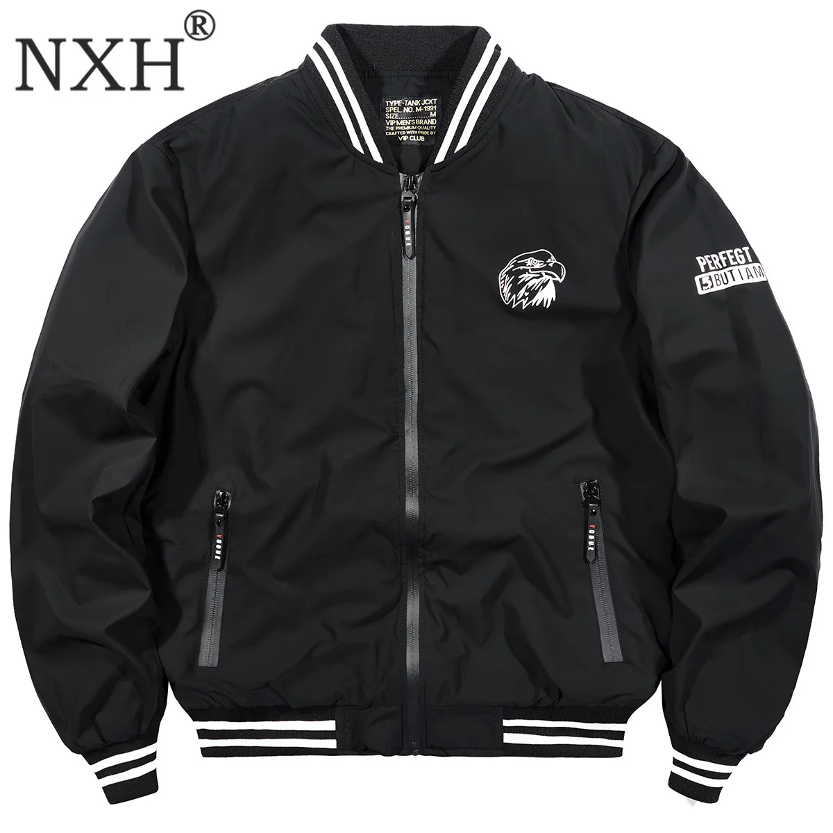 NXH для мужчин бейсбол воротник Jakcet толстый бомбер Jaket теплые куртки флис мужской зимнее пальто с орлом вышивка