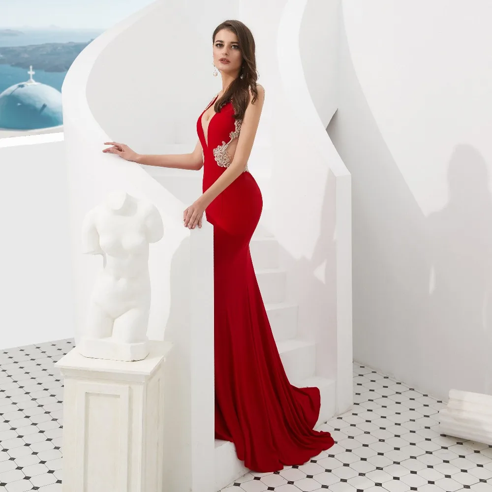 Элегантное Длинное Вечернее платье 2019 красное vestido de festa v-образный вырез Бисероплетение Кристалл вечернее платье для выпускного вечера