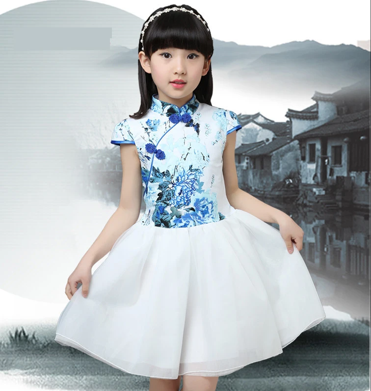 Baby Chinese Qipao Ball Gown Dress Girls Floral Cheongsam Multi-Colors Kids Short sleeve dresses New Year gift Children's Party Performance clothes (9)