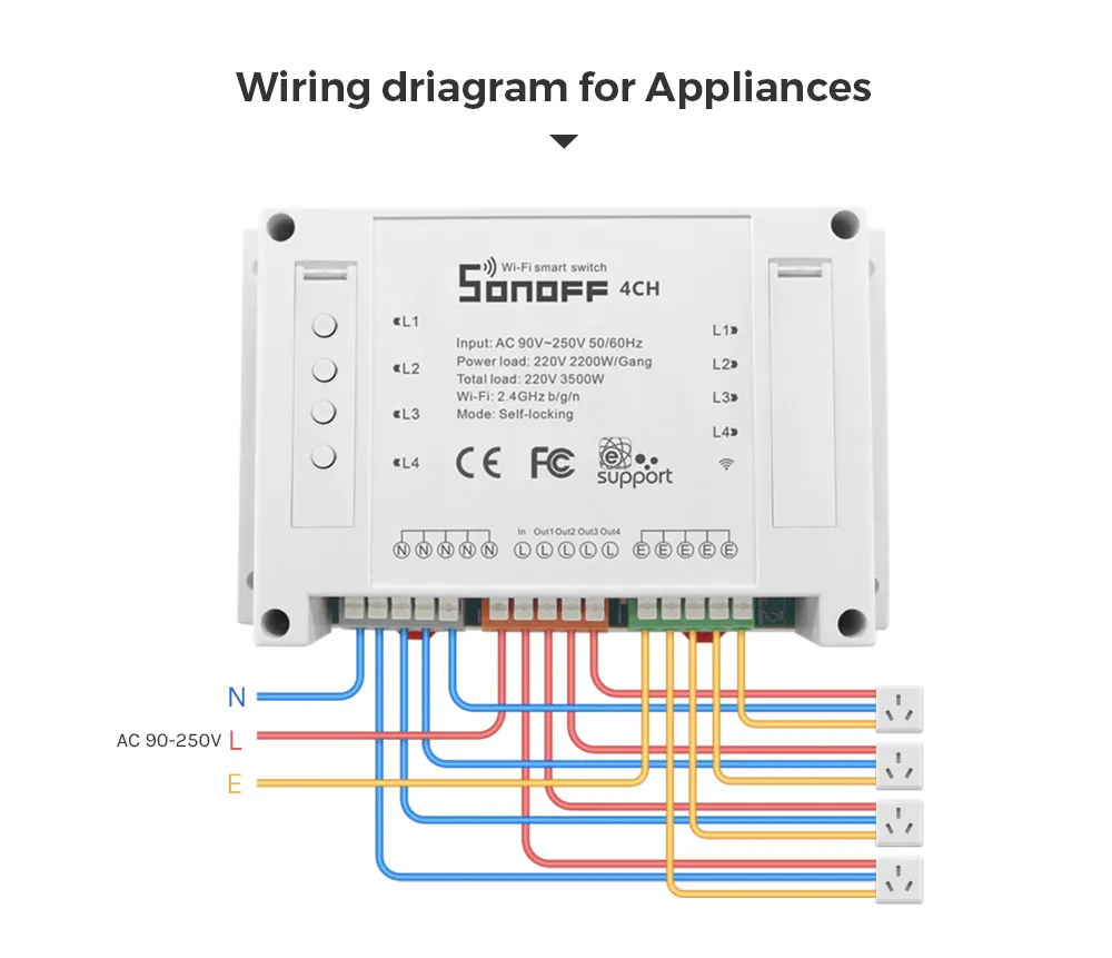 Sonoff 4CH R2 умный Wi-Fi переключатель домашний Wi-Fi светильник 4 банды 3 режима работы инчинг Блокировка для Alexa