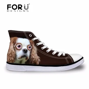 

FORUDESIGNS Cute Female High Top Vulcanize Shoes Animal Dog Pattern Women Casual Canvas Shoes Vintage Comfort Shoes for Ladies