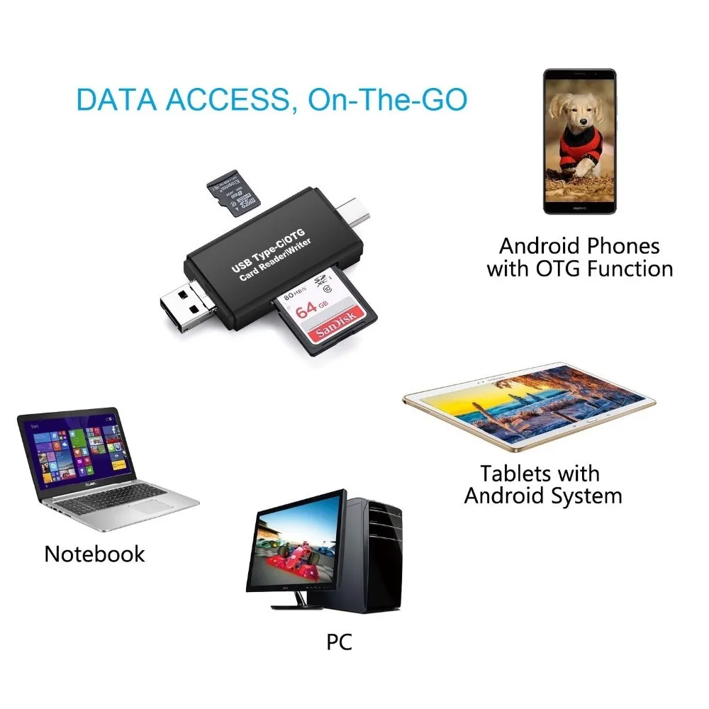 SD/Micro SD кардридер, usb type C Micro USB OTG адаптер и USB 2,0 портативная карта памяти ридер для SDXC, SDHC, SD, MMC, RS-MM