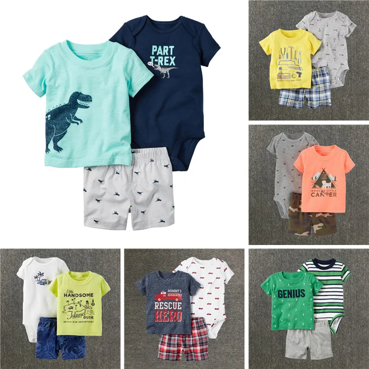 

NEW 2017 Cartoon Summer baby boy clothes set fashion Baby Boys Clothing 3pcs Sets Boys Clothes Short Sleeve Children Suit bebes