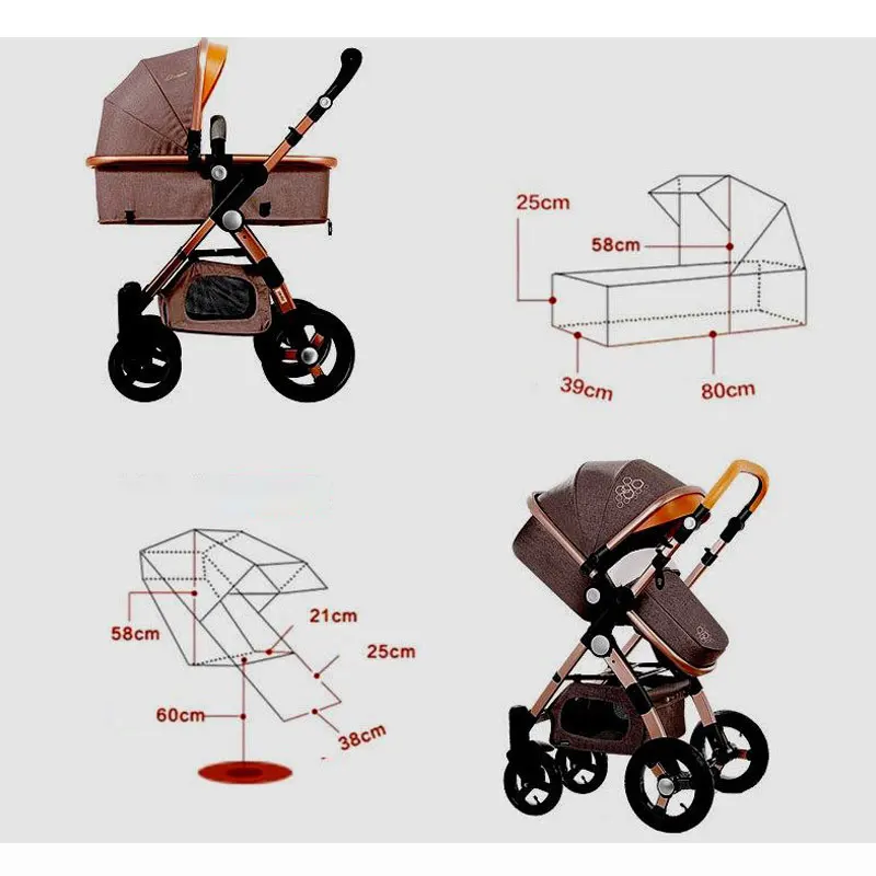 4 в 1 Детские коляски, складные детские коляски, рама из алюминиевого сплава, высокое качество, детская коляска, Золотая детская коляска