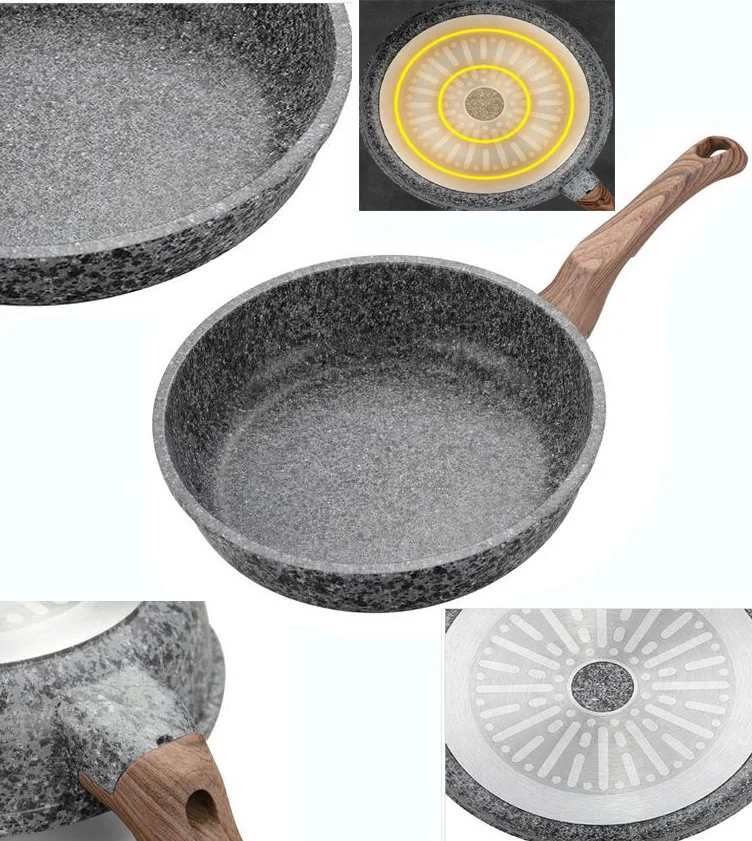 

Thicken Granite Coating Frying Pan Nonstick Pancake Pan Smokeless Frying Cooker Egg Breakfast Grill Pan With Wood Handle