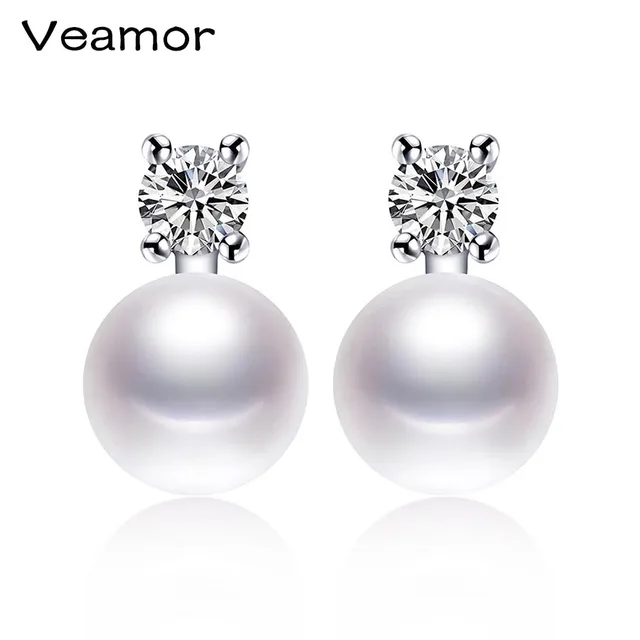 Veamor Pearl Stud Earrings Jewelry With 925 Sterling Silver Veamor Pearl Stud Earrings Jewelry With 925 Sterling Silver Charms Simple
