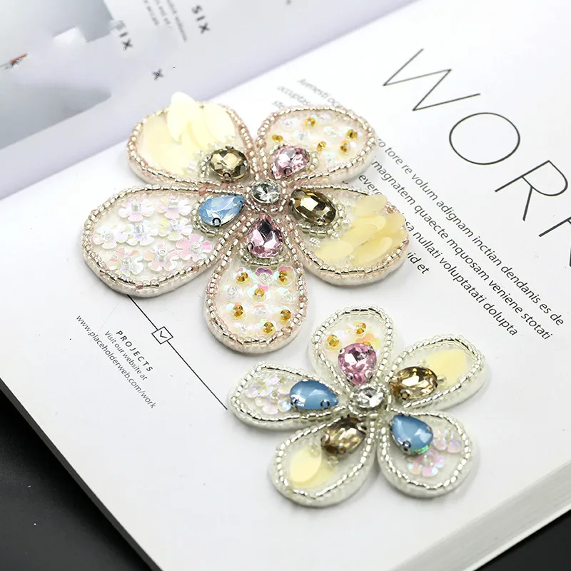 

Sequins decorative handmade flower patch two size for choose,rhinestone patch for T shirt sock and bags