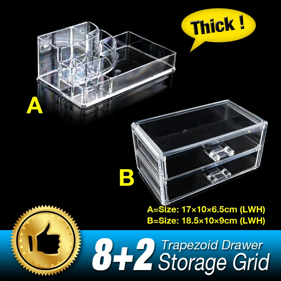 

10 Grids 3 Layer Drawers Makeup Case Storage Box Organizer Sundry jewelry Skin Care Display Stand Clear Acrylic Set EQC387