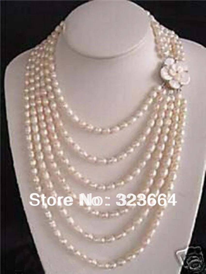 

Hot!!! Luxury 6 rows white freshwater pearl shell flower clasp bridal's necklace