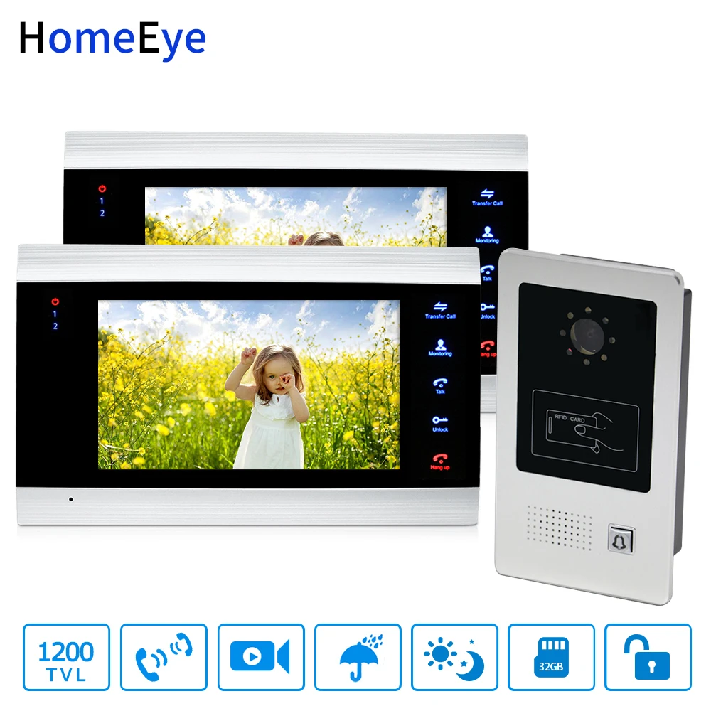 HomeEye 7'' Home Access Control System 1-2 Video Door Phone Video Door Bell 1200TVL Rainproof RFID Motion Detection Touch Button HomeEye 7'' Home Access Control System 1-2 Video Door Phone Video Door Bell 1200TVL Rainproof RFID Motion Detection Touch Button