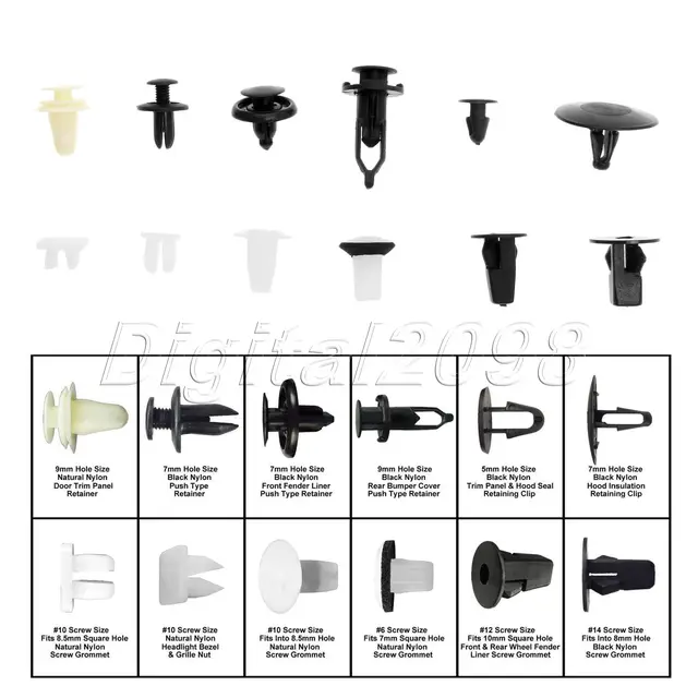 146pcs fender door hood bumper trim clips fastener car plastic 10 screw hole size