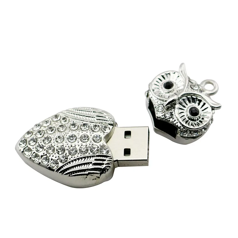 USB флеш-накопитель Алмазный металлический материал сова ожерелье мультфильм животное брелок флеш-диск USB 2,0 U диск 4 ГБ 16 ГБ 32 ГБ флеш-накопитель