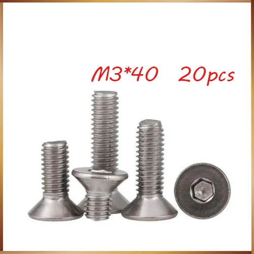 

Free shipping 20pcs M3*40mm tainless Steel Inner HEX Bolt Hexagon Socket Countersunk Flat CSK Head Screw stainless nails,bolts