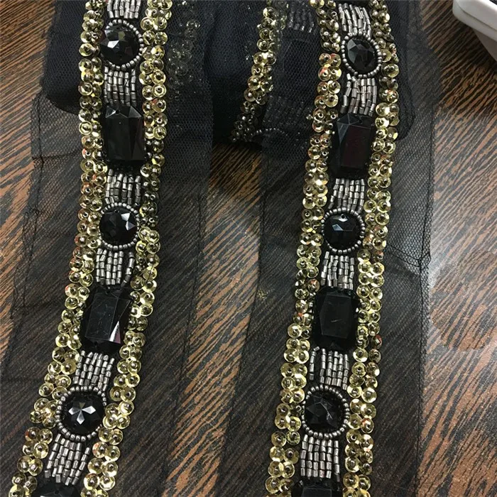 Goldens блёстки черный горный хрусталь кружево с декоративными бусами Diy ремесло одежда декоративная пришить кружевная отделка мотив патчи для одежды